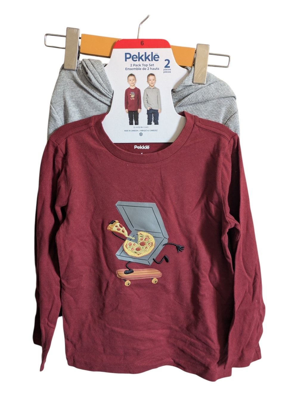 NWT Pekkle 2 Pack Long Sleeve Graphic Tee Waffle Henley Hoodie Size 6‎